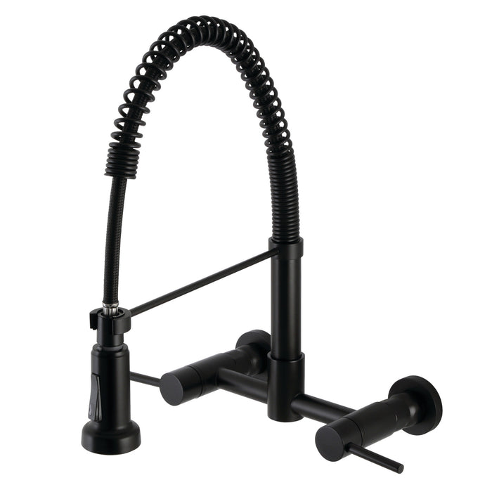 Concord GS8180DL Double-Handle 2-Hole Wall-Mount Pre-Rinse Bridge Kitchen Faucet, Matte Black