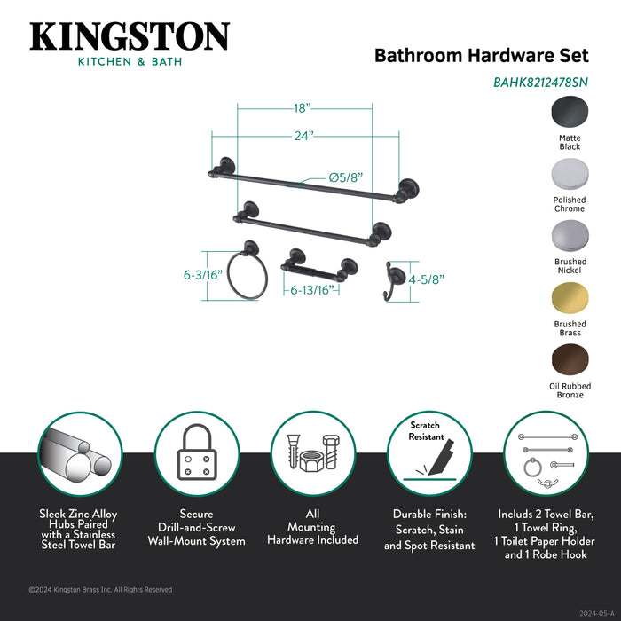 Continental BAHK8212478SN 5-Piece 18-Inch and 24-Inch Towel Bars Bathroom Accessory Set, Brushed Nickel