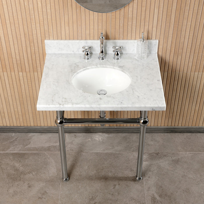 Templeton CKVPB3030MB1 30-Inch Carrara Marble Console Sink Set with Widespread Bathroom Faucet and Plumbing Trim Kit (8-Inch, 3-Hole), Carrara Marble White/Polished Chrome