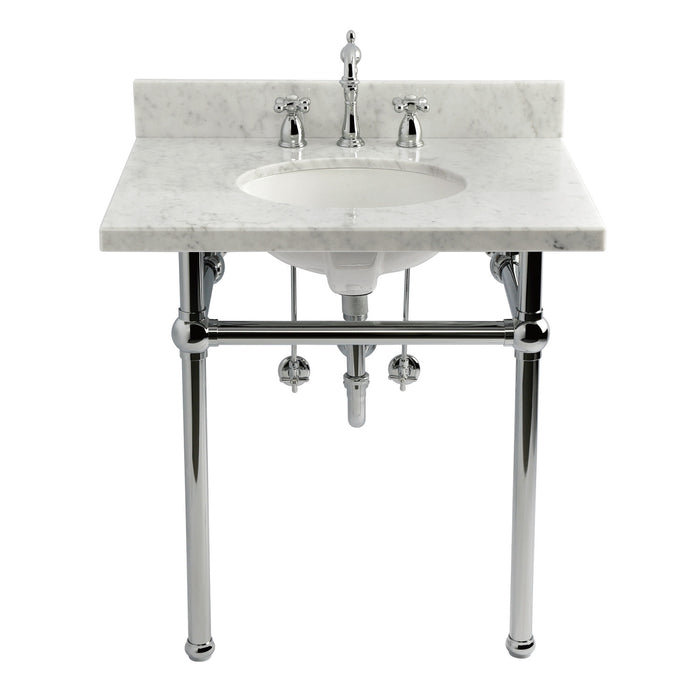 Templeton CKVPB3030MB1 30-Inch Carrara Marble Console Sink Set with Widespread Bathroom Faucet and Plumbing Trim Kit (8-Inch, 3-Hole), Carrara Marble White/Polished Chrome