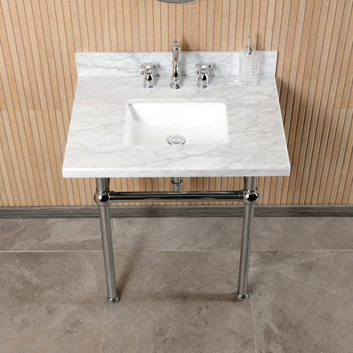 Templeton CKVPB3030MBSQ1 30-Inch Carrara Marble Console Sink Set with Widespread Bathroom Faucet and Plumbing Trim Kit (8-Inch, 3-Hole), Carrara Marble White/Polished Chrome