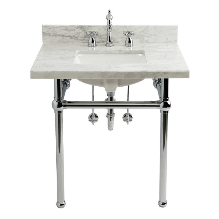 Templeton CKVPB3030MBSQ1 30-Inch Carrara Marble Console Sink Set with Widespread Bathroom Faucet and Plumbing Trim Kit (8-Inch, 3-Hole), Carrara Marble White/Polished Chrome