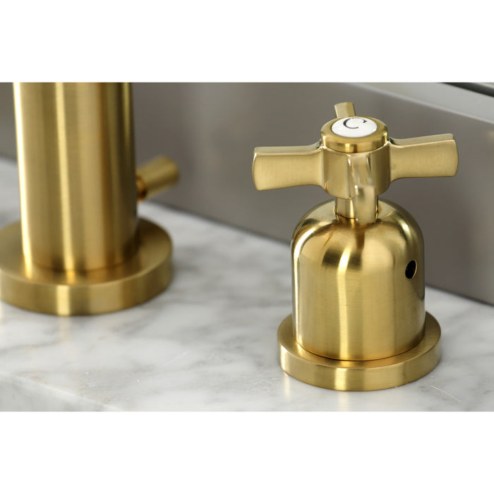 Millennium FSC8923ZX Two-Handle 3-Hole Deck Mount Widespread Bathroom Faucet with Brass Pop-Up Drain, Brushed Brass