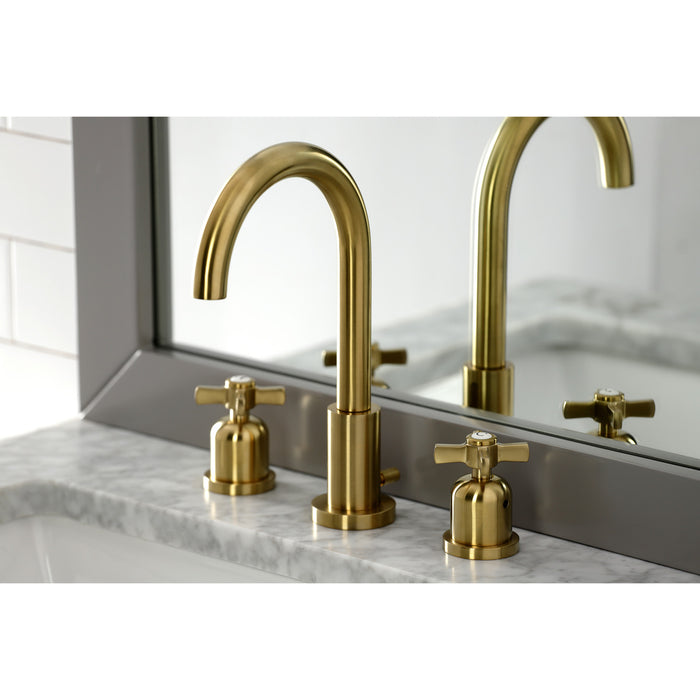 Millennium FSC8923ZX Two-Handle 3-Hole Deck Mount Widespread Bathroom Faucet with Brass Pop-Up Drain, Brushed Brass