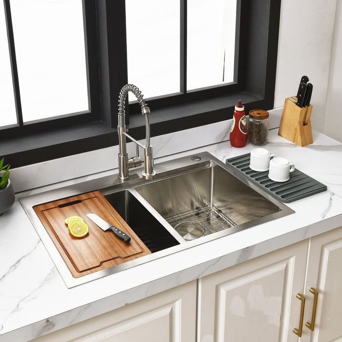 Uptowne GKDD332292 33-Inch Dual Mount Drop-In Kitchen Sink with Drain, Brushed