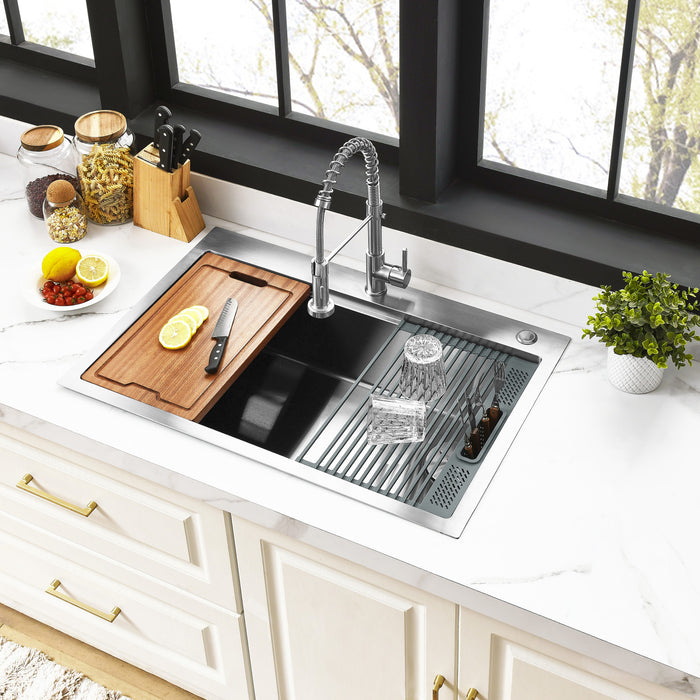 Uptowne GKDS302292 30-Inch Dual Mount Drop-In Kitchen Sink with Drain, Brushed