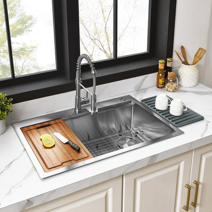 Uptowne GKDS302292 30-Inch Dual Mount Drop-In Kitchen Sink with Drain, Brushed