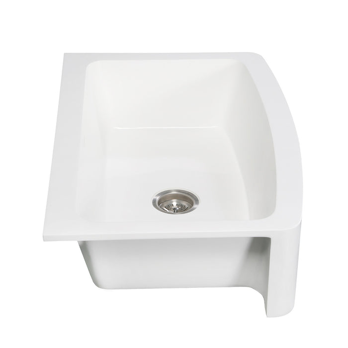 Arcticstone GKFA33229 33-Inch Solid Surface White Stone Apron-Front Single Bowl Farmhouse Kitchen Sink, Matte White