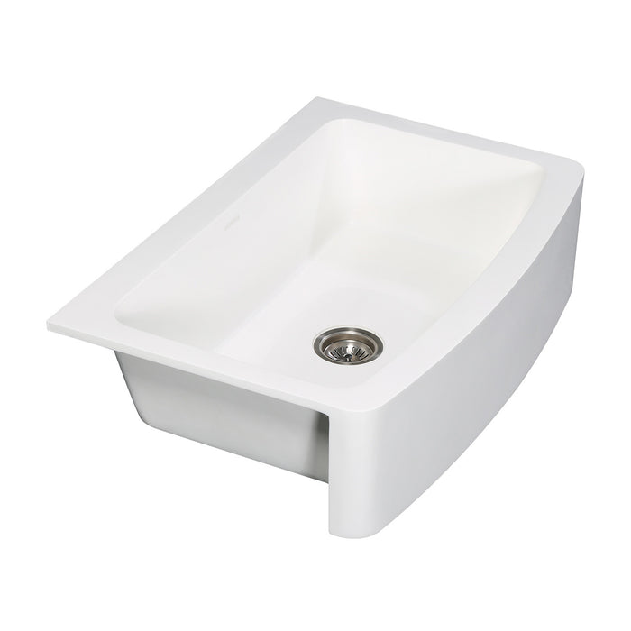 Arcticstone GKFA33229 33-Inch Solid Surface White Stone Apron-Front Single Bowl Farmhouse Kitchen Sink, Matte White