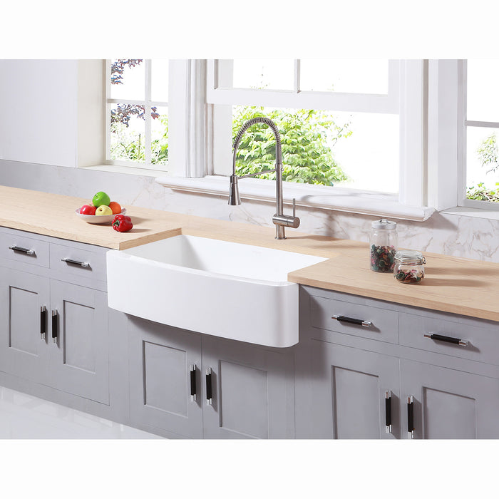 Arcticstone GKFA33229 33-Inch Solid Surface White Stone Apron-Front Single Bowl Farmhouse Kitchen Sink, Matte White