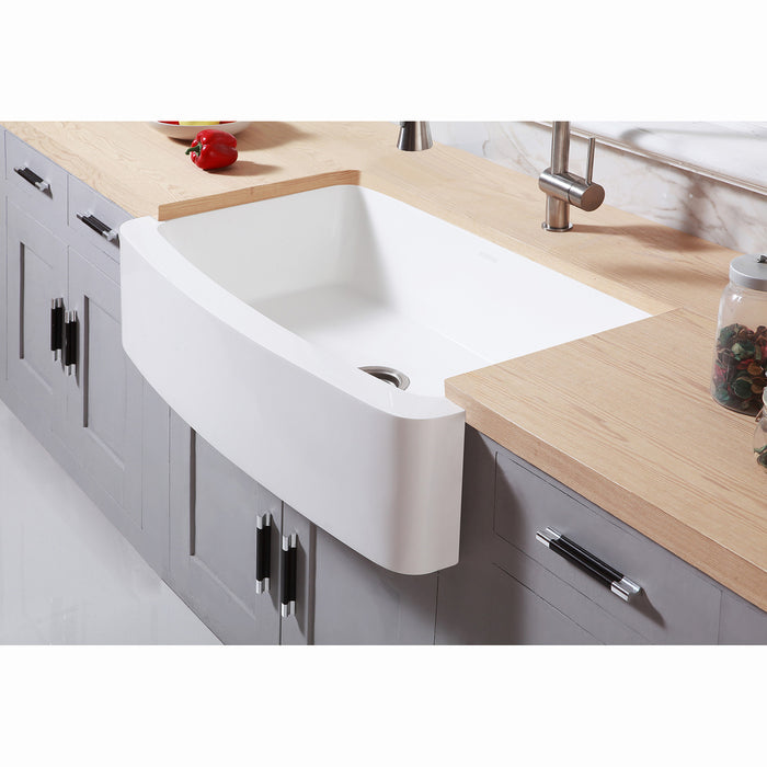 Arcticstone GKFA33229 33-Inch Solid Surface White Stone Apron-Front Single Bowl Farmhouse Kitchen Sink, Matte White