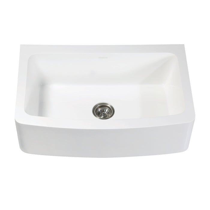 Arcticstone GKFA33229 33-Inch Solid Surface White Stone Apron-Front Single Bowl Farmhouse Kitchen Sink, Matte White