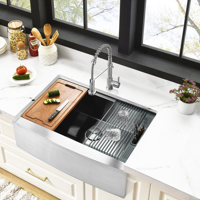 Uptowne GKUSF332210 33-Inch Farmhouse Kitchen Sink with Drain, Brushed