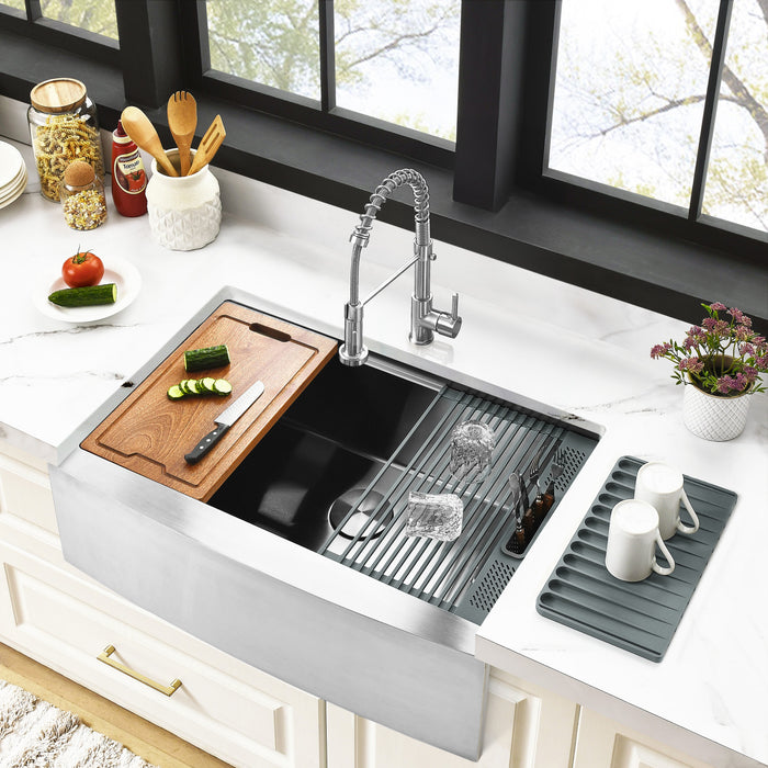 Uptowne GKUSF332210 33-Inch Farmhouse Kitchen Sink with Drain, Brushed