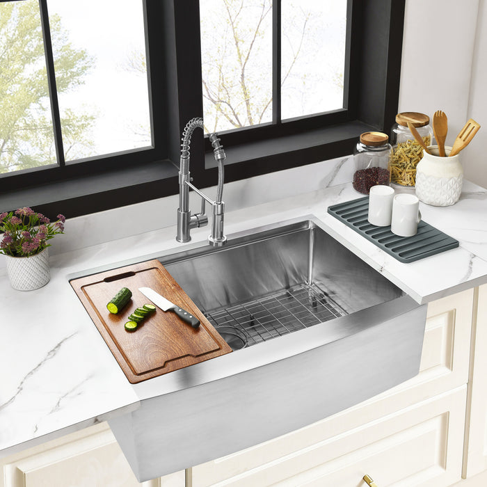 Uptowne GKUSF332210 33-Inch Farmhouse Kitchen Sink with Drain, Brushed