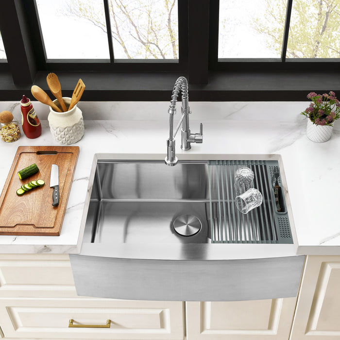 Uptowne GKUSF332210 33-Inch Farmhouse Kitchen Sink with Drain, Brushed