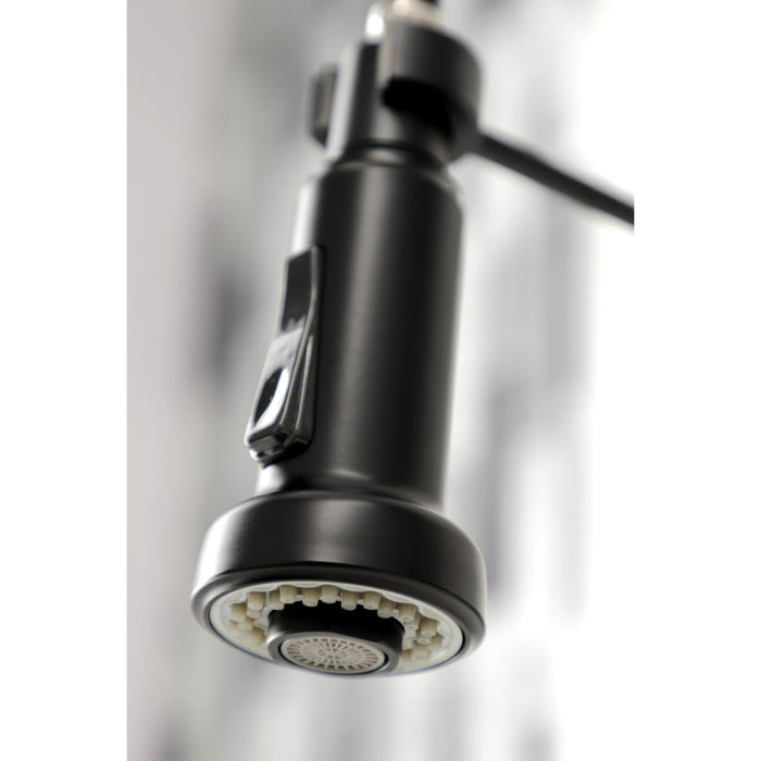 Concord GS8180DL Double-Handle 2-Hole Wall-Mount Pre-Rinse Bridge Kitchen Faucet, Matte Black