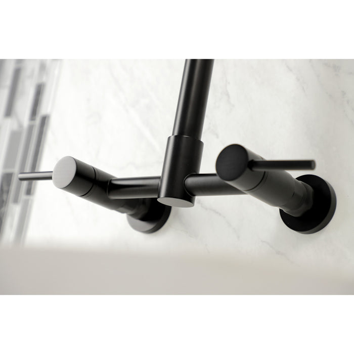 Concord GS8180DL Double-Handle 2-Hole Wall-Mount Pre-Rinse Bridge Kitchen Faucet, Matte Black