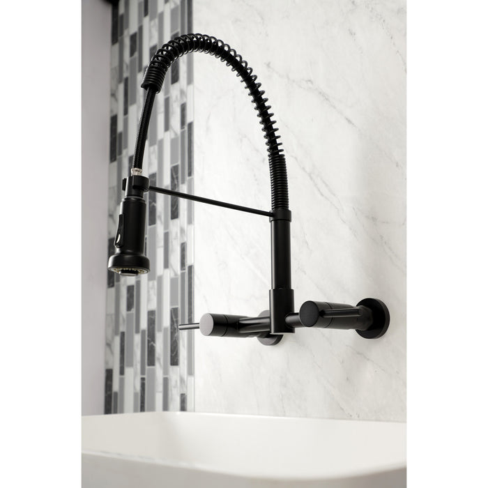 Concord GS8180DL Double-Handle 2-Hole Wall-Mount Pre-Rinse Bridge Kitchen Faucet, Matte Black
