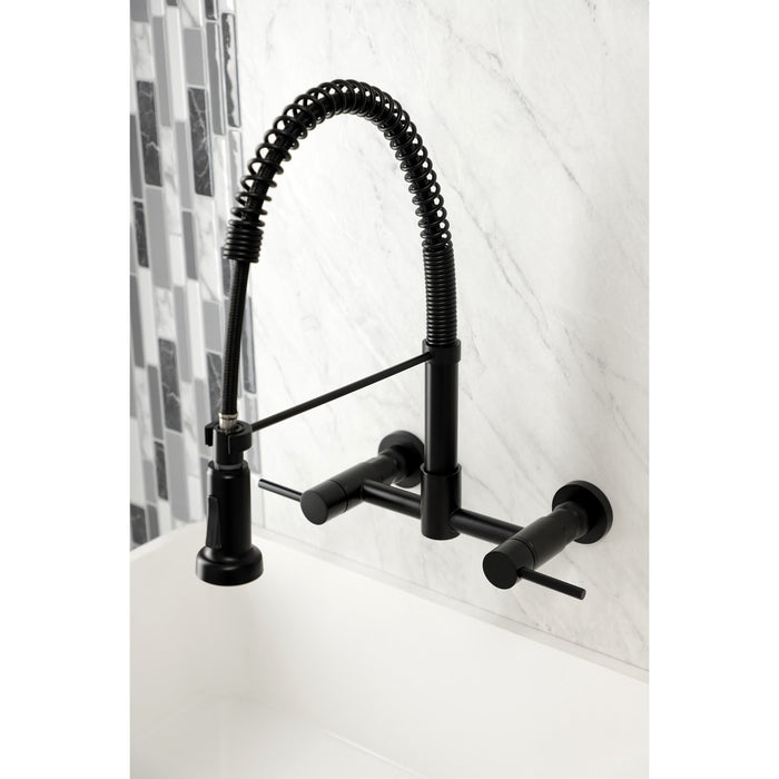 Concord GS8180DL Double-Handle 2-Hole Wall-Mount Pre-Rinse Bridge Kitchen Faucet, Matte Black