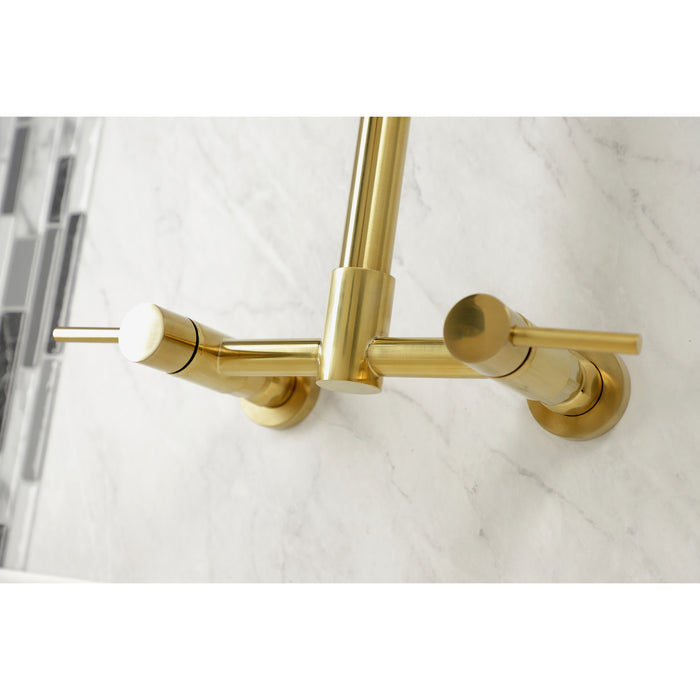 Concord GS8187DL Double-Handle 2-Hole Wall-Mount Pre-Rinse Bridge Kitchen Faucet, Brushed Brass