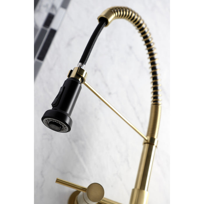 Concord GS8187DL Double-Handle 2-Hole Wall-Mount Pre-Rinse Bridge Kitchen Faucet, Brushed Brass