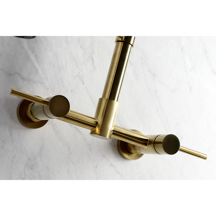 Concord GS8187DL Double-Handle 2-Hole Wall-Mount Pre-Rinse Bridge Kitchen Faucet, Brushed Brass