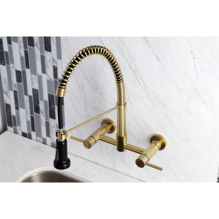 Concord GS8187DL Double-Handle 2-Hole Wall-Mount Pre-Rinse Bridge Kitchen Faucet, Brushed Brass