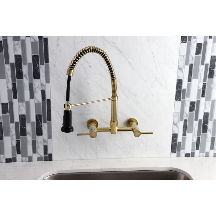 Concord GS8187DL Double-Handle 2-Hole Wall-Mount Pre-Rinse Bridge Kitchen Faucet, Brushed Brass