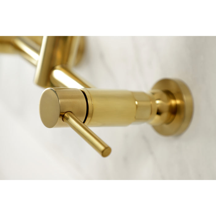 Concord GS8187DL Double-Handle 2-Hole Wall-Mount Pre-Rinse Bridge Kitchen Faucet, Brushed Brass