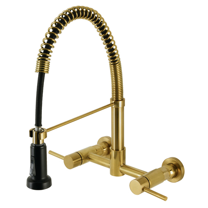 Concord GS8187DL Double-Handle 2-Hole Wall-Mount Pre-Rinse Bridge Kitchen Faucet, Brushed Brass