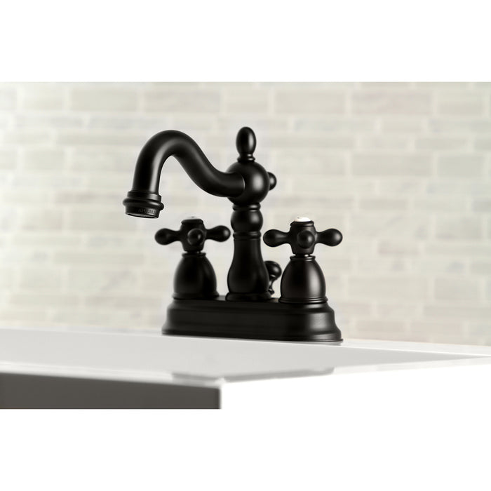 Heritage KB1600AX Double-Handle 3-Hole Deck Mount 4-Inch Centerset Bathroom Faucet with Pop-Up Drain, Matte Black