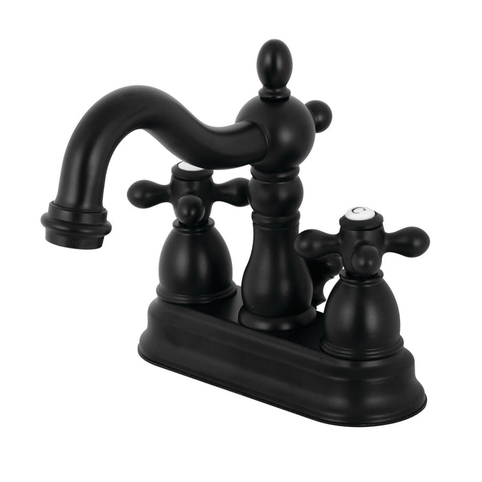 Heritage KB1600AX Double-Handle 3-Hole Deck Mount 4-Inch Centerset Bathroom Faucet with Pop-Up Drain, Matte Black