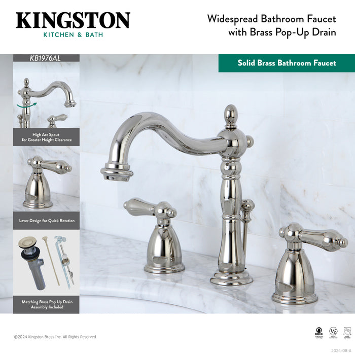 Heritage KB1971AL Two-Handle 3-Hole Deck Mount Widespread Bathroom Faucet with Pop-Up Drain, Polished Chrome