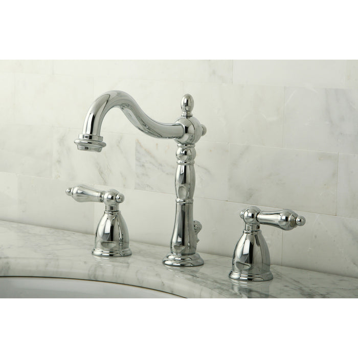 Heritage KB1971AL Two-Handle 3-Hole Deck Mount Widespread Bathroom Faucet with Pop-Up Drain, Polished Chrome