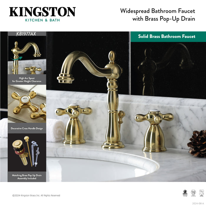 Heritage KB1971AX Two-Handle 3-Hole Deck Mount Widespread Bathroom Faucet with Retail Pop-Up Drain, Polished Chrome