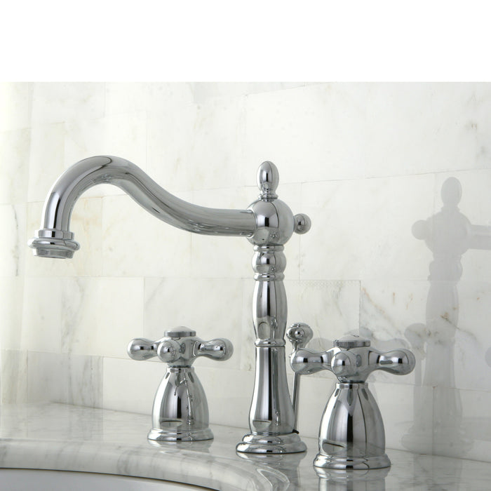 Heritage KB1971AX Two-Handle 3-Hole Deck Mount Widespread Bathroom Faucet with Retail Pop-Up Drain, Polished Chrome