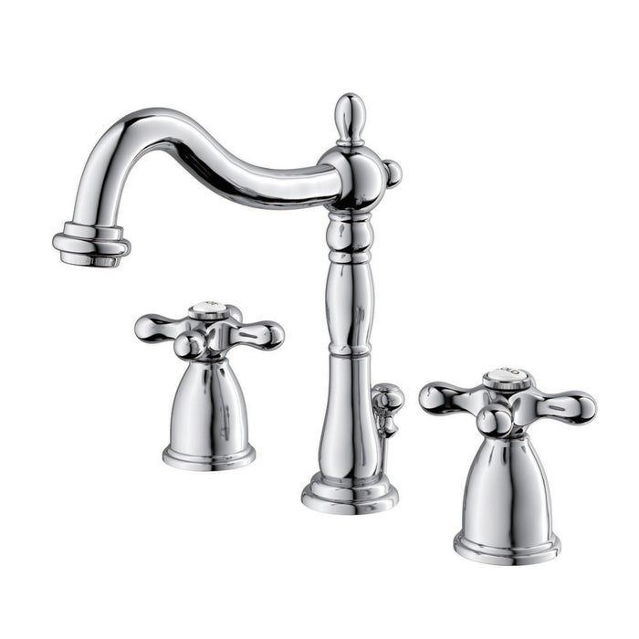 Heritage KB1971AX Two-Handle 3-Hole Deck Mount Widespread Bathroom Faucet with Retail Pop-Up Drain, Polished Chrome