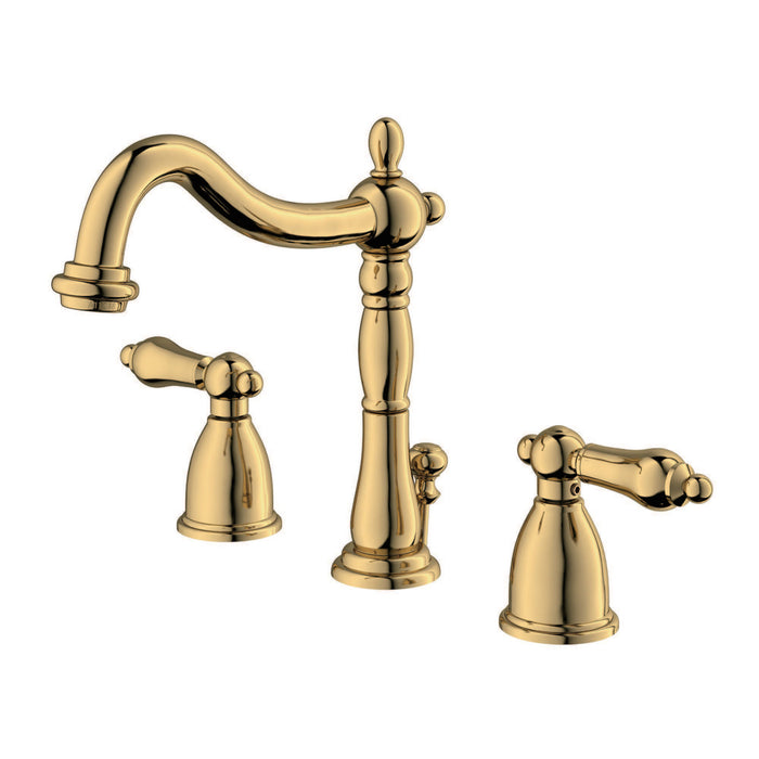 Heritage KB1972AL Two-Handle 3-Hole Deck Mount Widespread Bathroom Faucet with Brass Pop-Up, Polished Brass