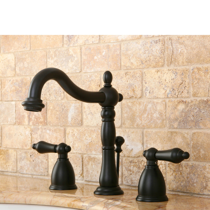 Heritage KB1975AL Two-Handle 3-Hole Deck Mount Widespread Bathroom Faucet with Pop-Up Drain, Oil Rubbed Bronze