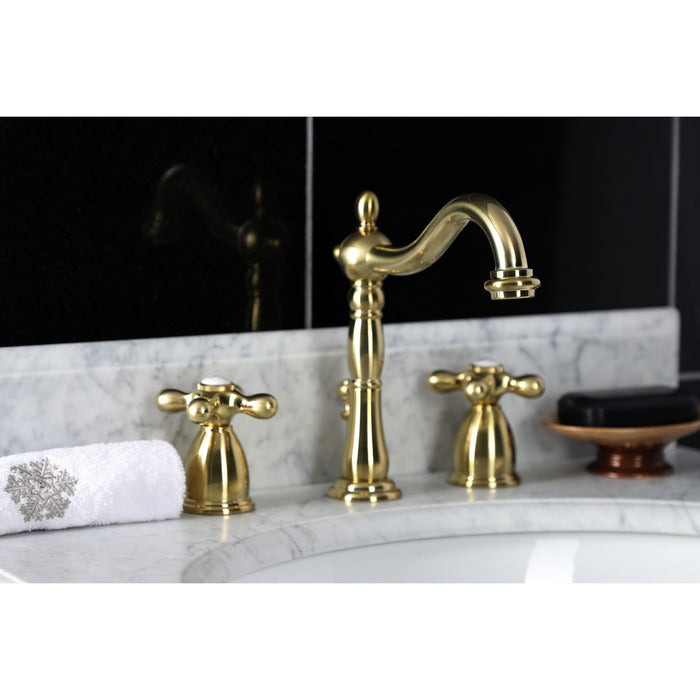 Heritage KB1977AX Two-Handle 3-Hole Deck Mount Widespread Bathroom Faucet with Brass Pop-Up Drain, Brushed Brass