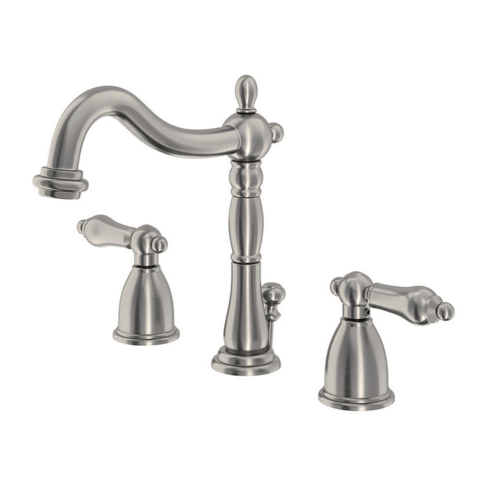 Heritage KB1978AL Two-Handle 3-Hole Deck Mount Widespread Bathroom Faucet with Pop-Up Drain, Brushed Nickel