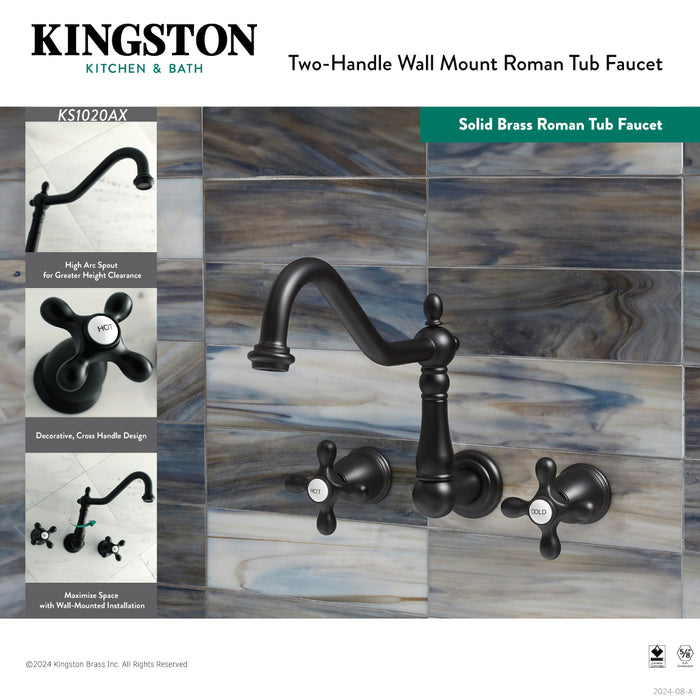 Heritage KS1027AX Two-Handle 3-Hole Wall Mount Roman Tub Faucet, Brushed Brass