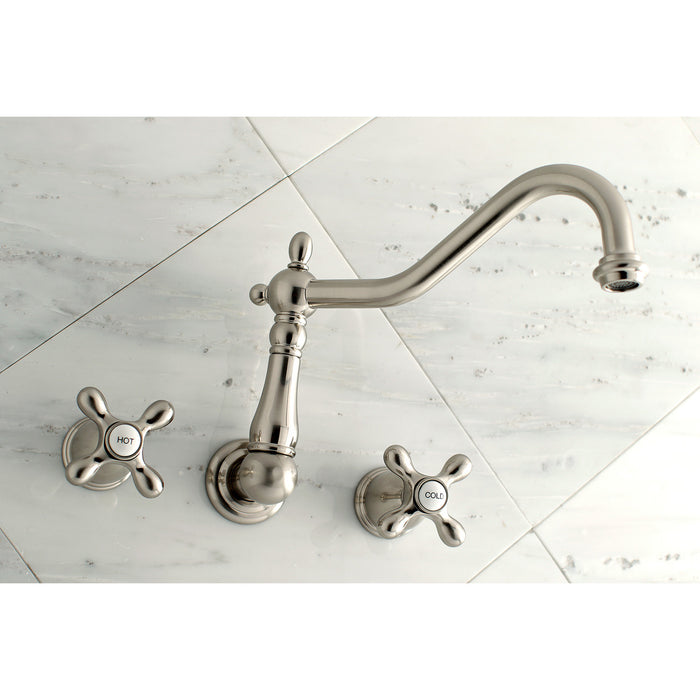 Heritage KS1028AX Two-Handle 3-Hole Wall Mount Roman Tub Faucet, Brushed Nickel