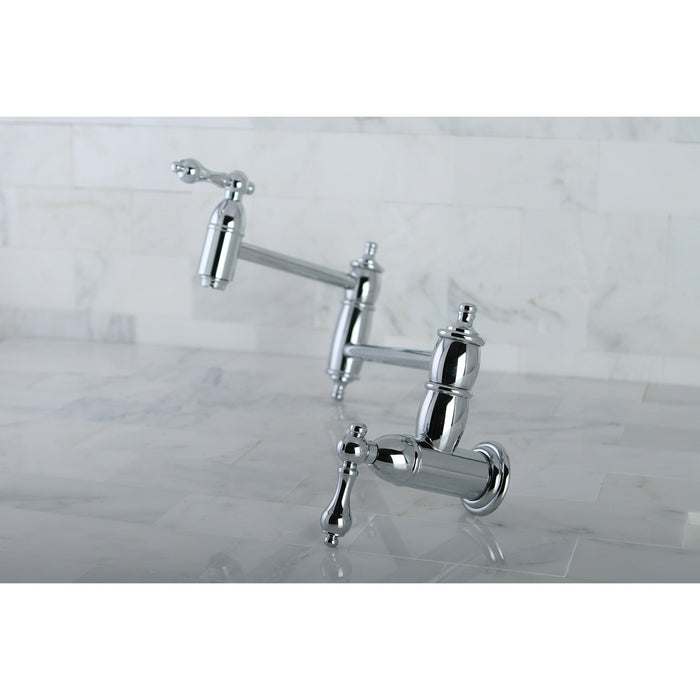 Restoration KS3101AL Two-Handle 1-Hole Wall Mount Pot Filler Faucet, Polished Chrome