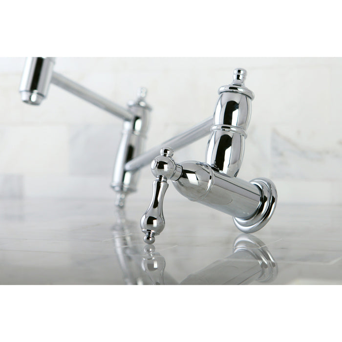 Restoration KS3101AL Two-Handle 1-Hole Wall Mount Pot Filler Faucet, Polished Chrome