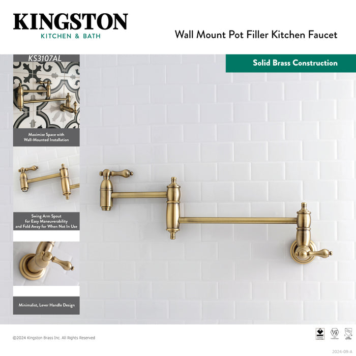 Restoration KS3107AL Two-Handle 1-Hole Wall Mount Pot Filler Faucet, Brushed Brass