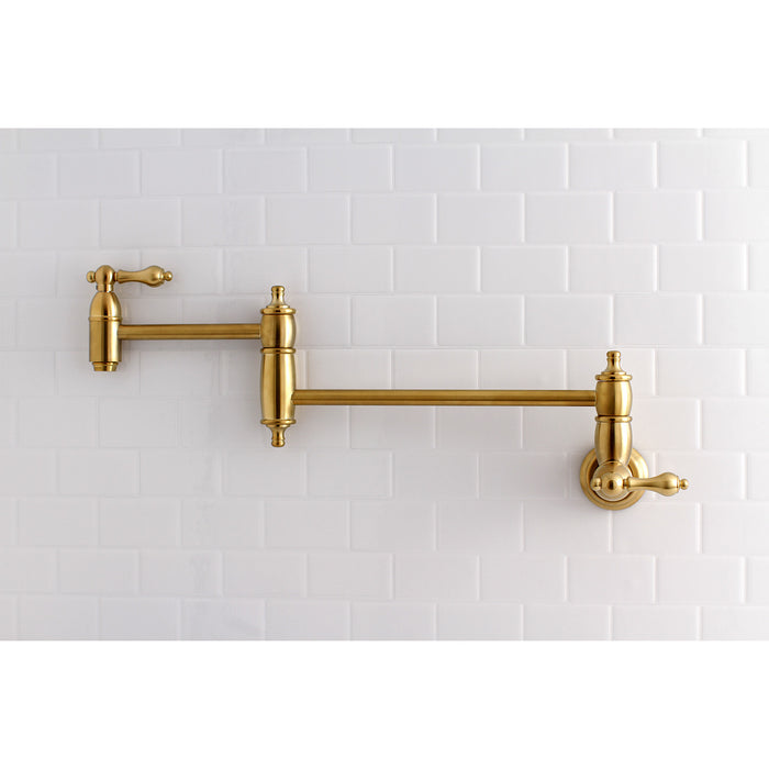 Restoration KS3107AL Two-Handle 1-Hole Wall Mount Pot Filler Faucet, Brushed Brass