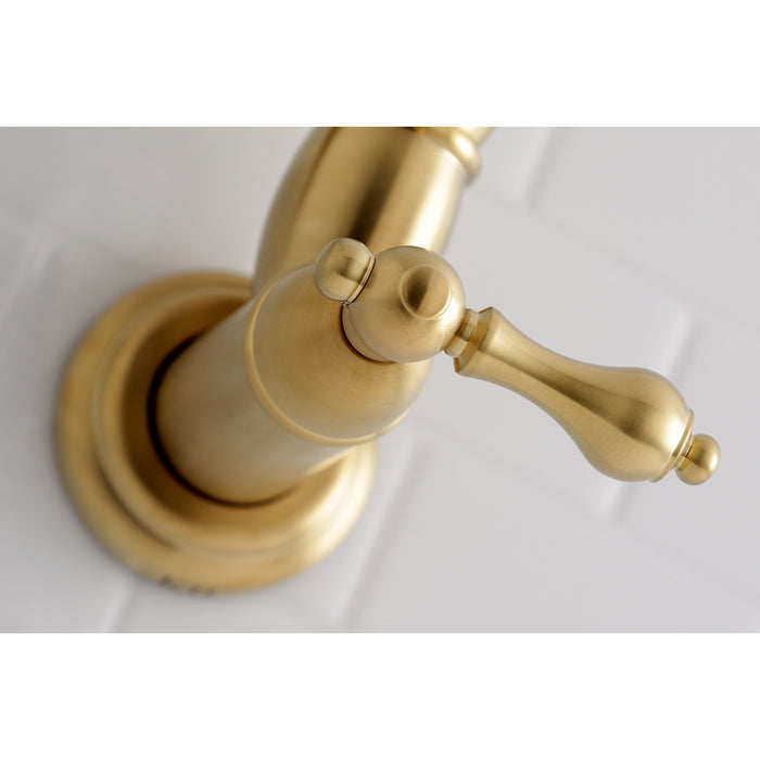 Restoration KS3107AL Two-Handle 1-Hole Wall Mount Pot Filler Faucet, Brushed Brass