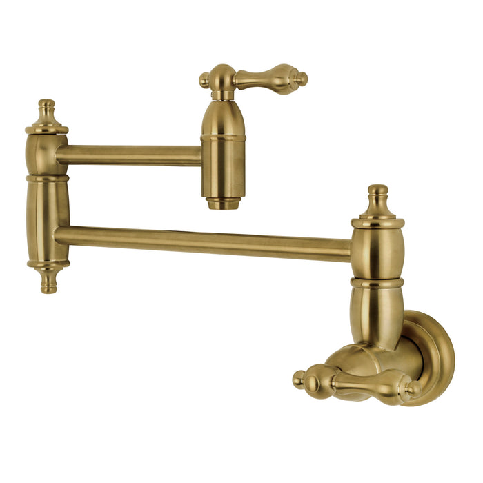 Restoration KS3107AL Two-Handle 1-Hole Wall Mount Pot Filler Faucet, Brushed Brass